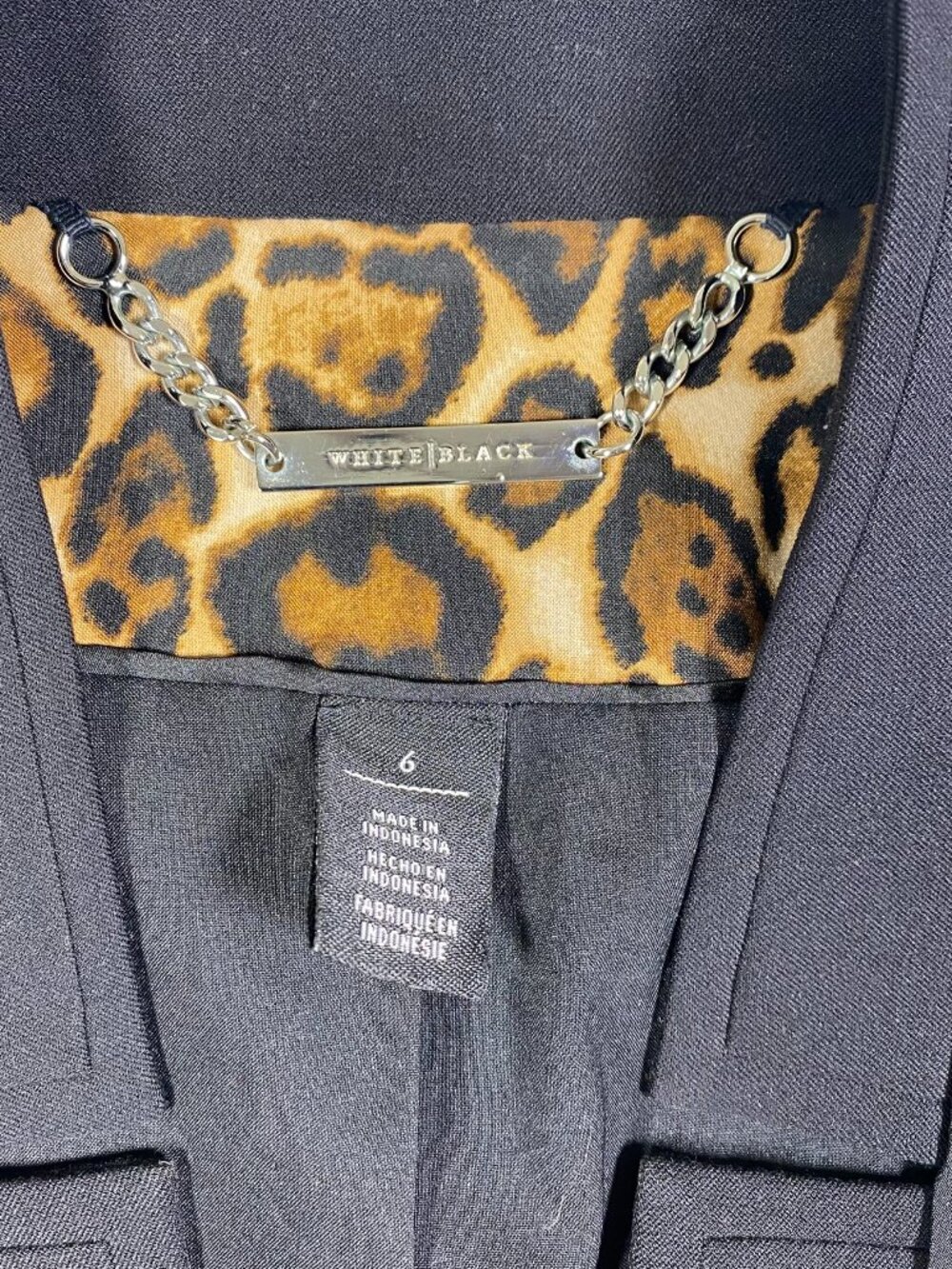 White House Black Market Black Peplum Blazer with Leopard Lining Womens Size 6 - Picture 6 of 14